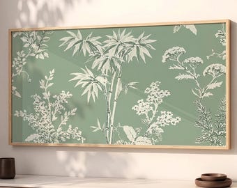 Large Bamboo Floral Wood Wall Art, Sage Green Calm Botanical Decor SP0337