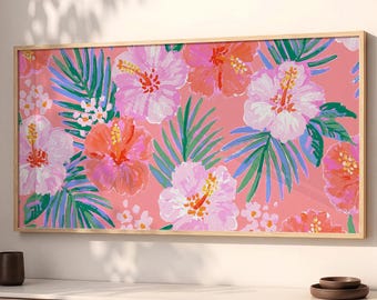 Large Hawaiian Hibiscus Wood Wall Art, Tropical Pink Floral Decor SP0335