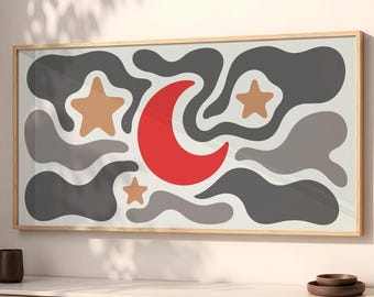 Large Retro Boho 70s Celestial Moon and Stars Wall Art SP0339