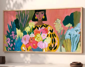 Afro Modern with Flowers Wall Art Boho Large Wooden Bedroom Decor SP0332