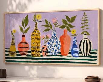 Matisse Style Still Life Print: Colorful Vase, Lavender Modern Home Decor SP0342