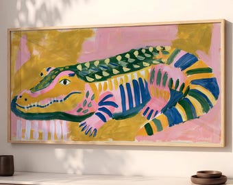 Pink Crocodile Wall Art Colorful Animal Print Large Decor SP0331