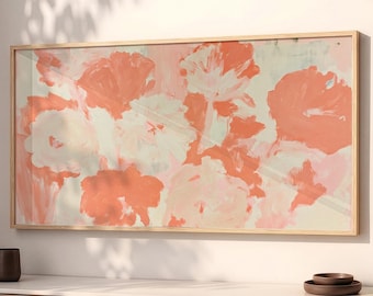 Coral Peach Floral Print Large Abstract Wall Art SP0320