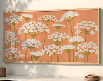 Queen Anne's Lace Print: Retro Botanical Wildflower Art in Peach SP0348