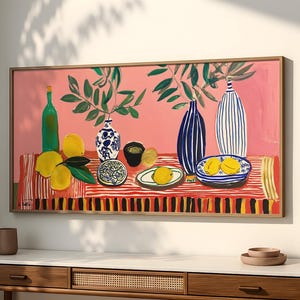 Keukenafdruk citroen: stilleven in Matisse-stijl, kleurrijk mediterraan decor SP0026