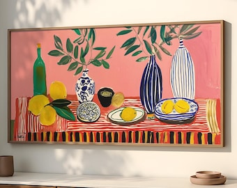 Lámina de cocina de limón: Naturaleza muerta estilo Matisse, decoración mediterránea colorida SP0026