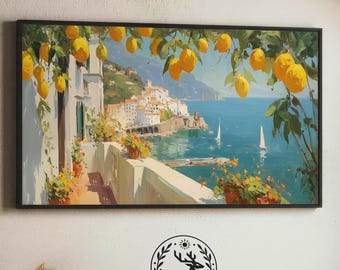 Amalfi Coast Lemon Tree Framed Canvas Print Italian Mediterranean Wall Art SC0017