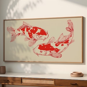 Koi Fish Framed Wall Art: Japandi Zen Home Decor