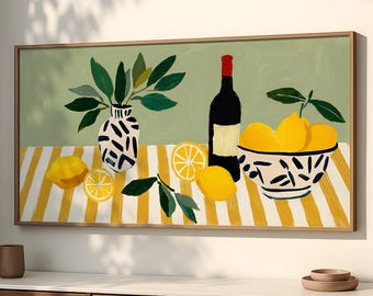 Lemon Kitchen Wall Art, Large Framed Still Life Print Matisse Style SP0267
