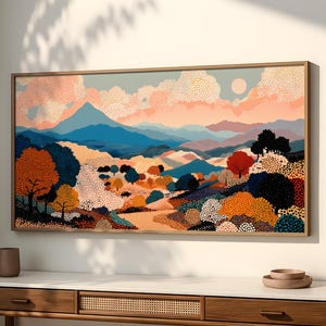 Kusama-Inspired Dot Mountains Print: Panoramic Landscape Art, Framed Horizontal Poster SP0011