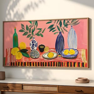 Lemon Kitchen Print: Matisse Style Still Life, Colorful Mediterranean Decor SP0026