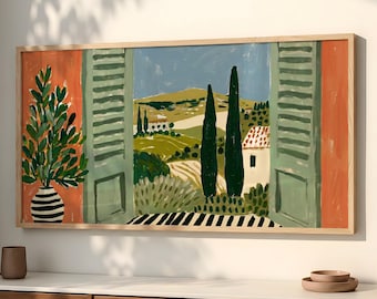 Tuscany Window View Print Italian Landscape Wall Art SP0346