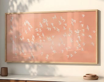 Peach Flying Birds Print Coastal Bedroom Wall Art SP0347
