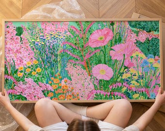Pink Poppy Wall Art Colorful Garden Floral Print Summer Decor SP0328