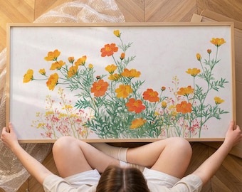 Wildflower Wall Art Orange Marigold Cottagecore Wooden Decor SP0327