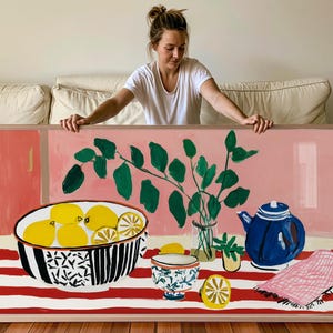 Lemons at Tea Time, Oversized Framed Kitchen Wall Art SP0396