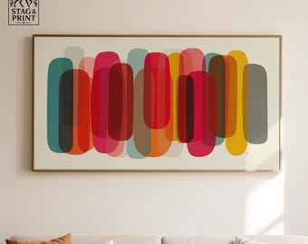 Moderne ingelijste abstracte kunstdruk uit het midden van de eeuw: geometrisch muurdecor in kleurblokken SP0185