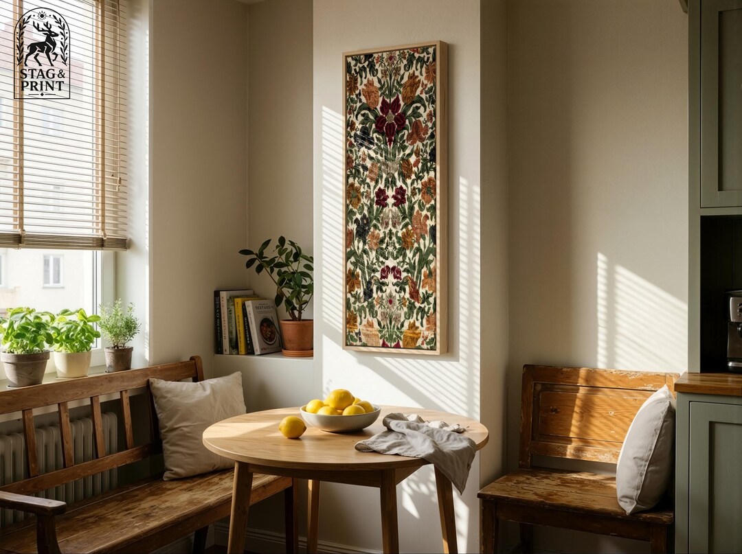 Vintage Botanical Floral Canvas Framed Earth Tone Wall Art Vertical ...