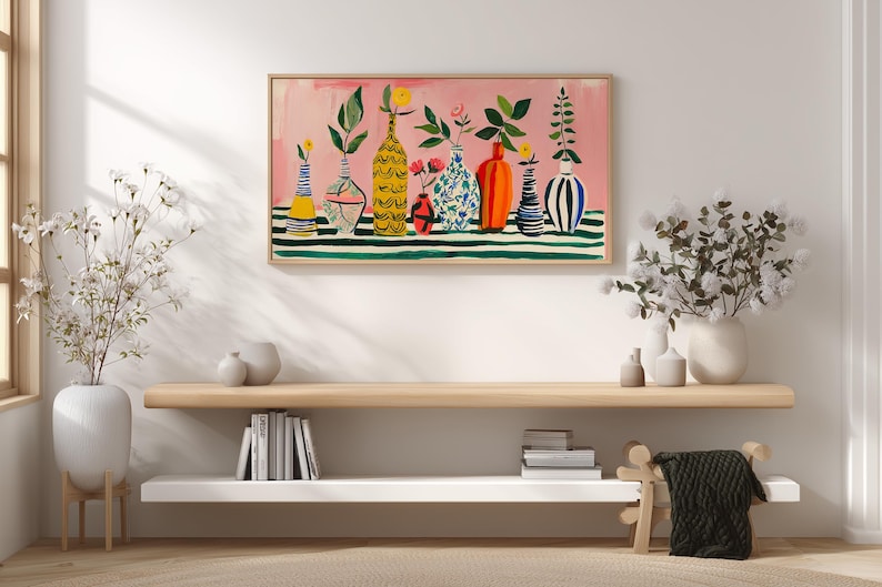 a painting on a wall in a living room