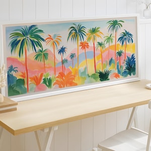 Palm Tree Wall Art, Colorful Tropical Landscape, Large Wooden Framed Print, Beach House Wall Decor, Coastal Gift Idea SP0176