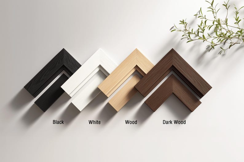a white wall with four different types of frames