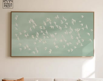 Large Sage Green Birds Framed Wall Art, Muted Nature Decor, Oversized Living Room SP0271