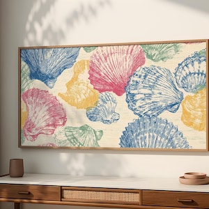 Colorful Seashell Art Print, Vintage Beach Wall Decor, Coastal Ocean Shell Illustration Poster SP0059