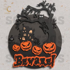 Halloween Laser Cut File, Beware Digital SVG, Halloween Decor