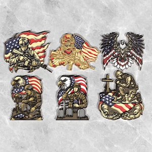 Patriotic SVG Bundle, 3D Layered Military Art for Laser Cutting, American Flag Wall Decor