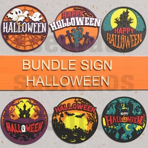 3D Layered Halloween SVG Bundle, Spooky Round Sign Files for Laser Cutters, CNC Door Hanger and Fall Wall Decor Designs