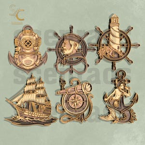 Paquete de archivos náuticos cortados por láser: 6 diseños para CNC - SVG DXF Glowforge