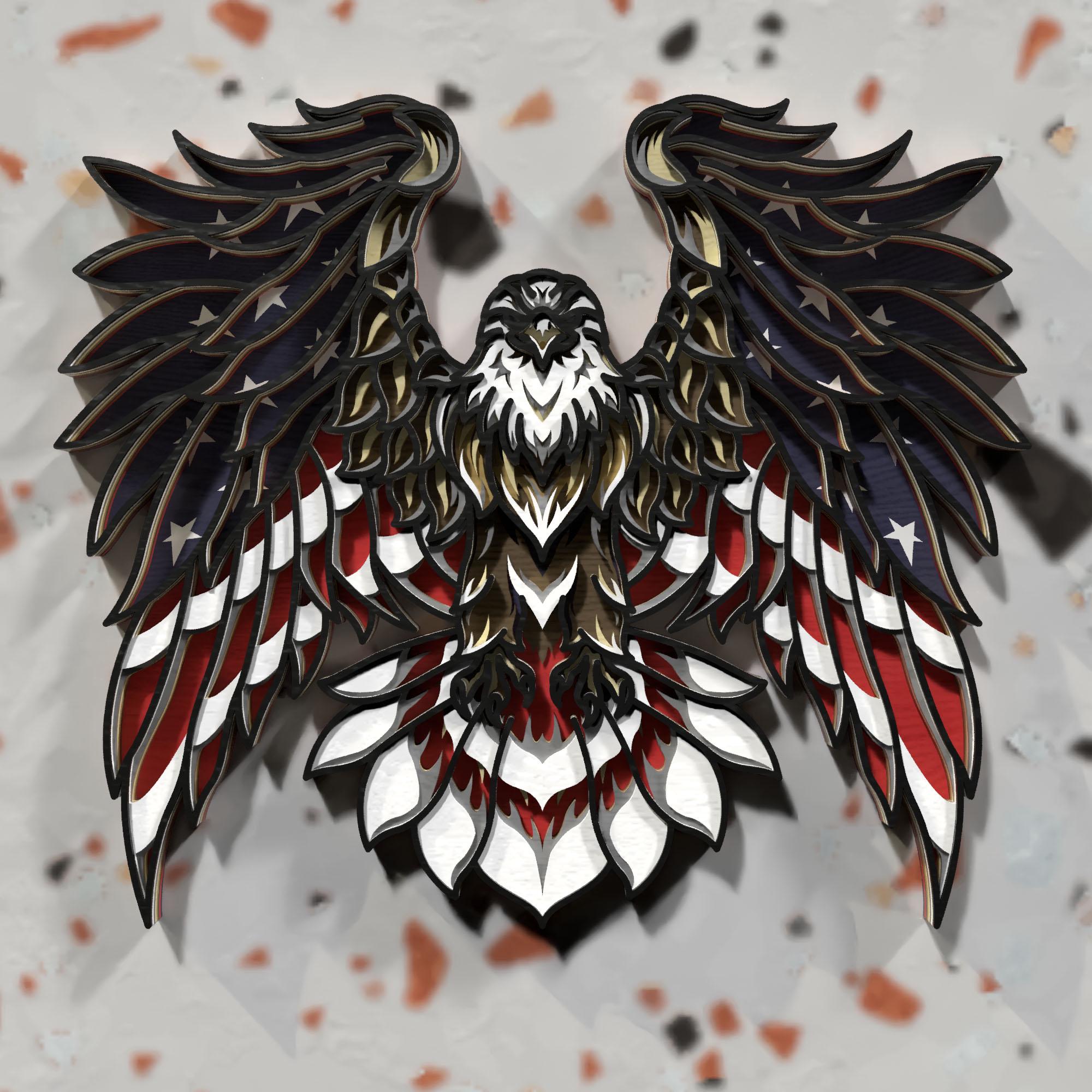 Layered American Flag Eagle SVG, 3D Patriotic Wall Art for Laser Cutting, Glowforge File
