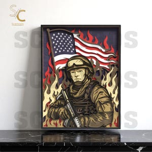 American Flag and Soldier CNC Files for Layered Wood Art - Military Digital Download