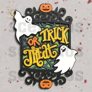 Halloween Trick Or Treat Digital File, Ghost Pumpkin SVG Laser Cut Design for Crafts