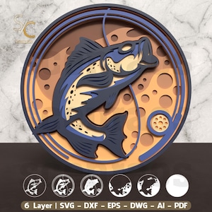 Bass Fish Laser Cut File, Fishing Svg for Glowforge, Digital Download