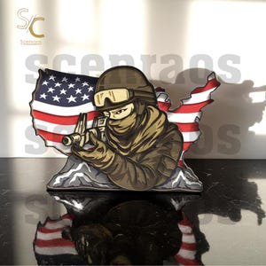 Layered Patriotic Soldier USA Map CNC Design - Tactical Digital Files DXF