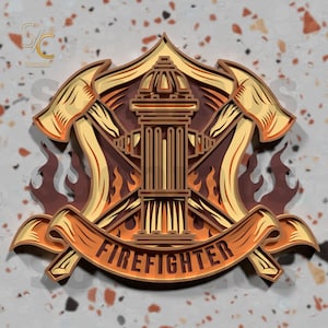 Firefighter Shield 3D SVG, Layered Laser Cut File for Wood Signs, Fireman Gift Digital