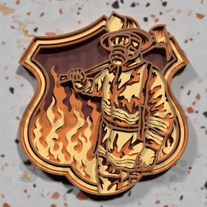 Firefighter Hero 3D Layered SVG for Laser Cutting, Fire and Rescue Digital File, Home Decor Wood Art
