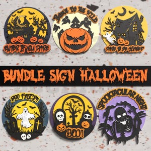 Halloween Signs SVG Laser Cut Files, Halloween Decor SVG Digital File, Glowforge Ready