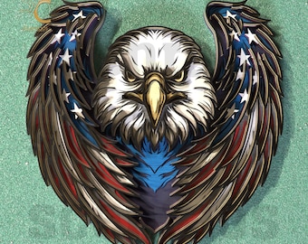 American Eagle with USA Flag Wings - Layered Laser Cut File for CNC