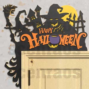 Halloween Laser Cut File, Spooky Witch Scene SVG, Digital Halloween Decoration, Haunted House Laser Template