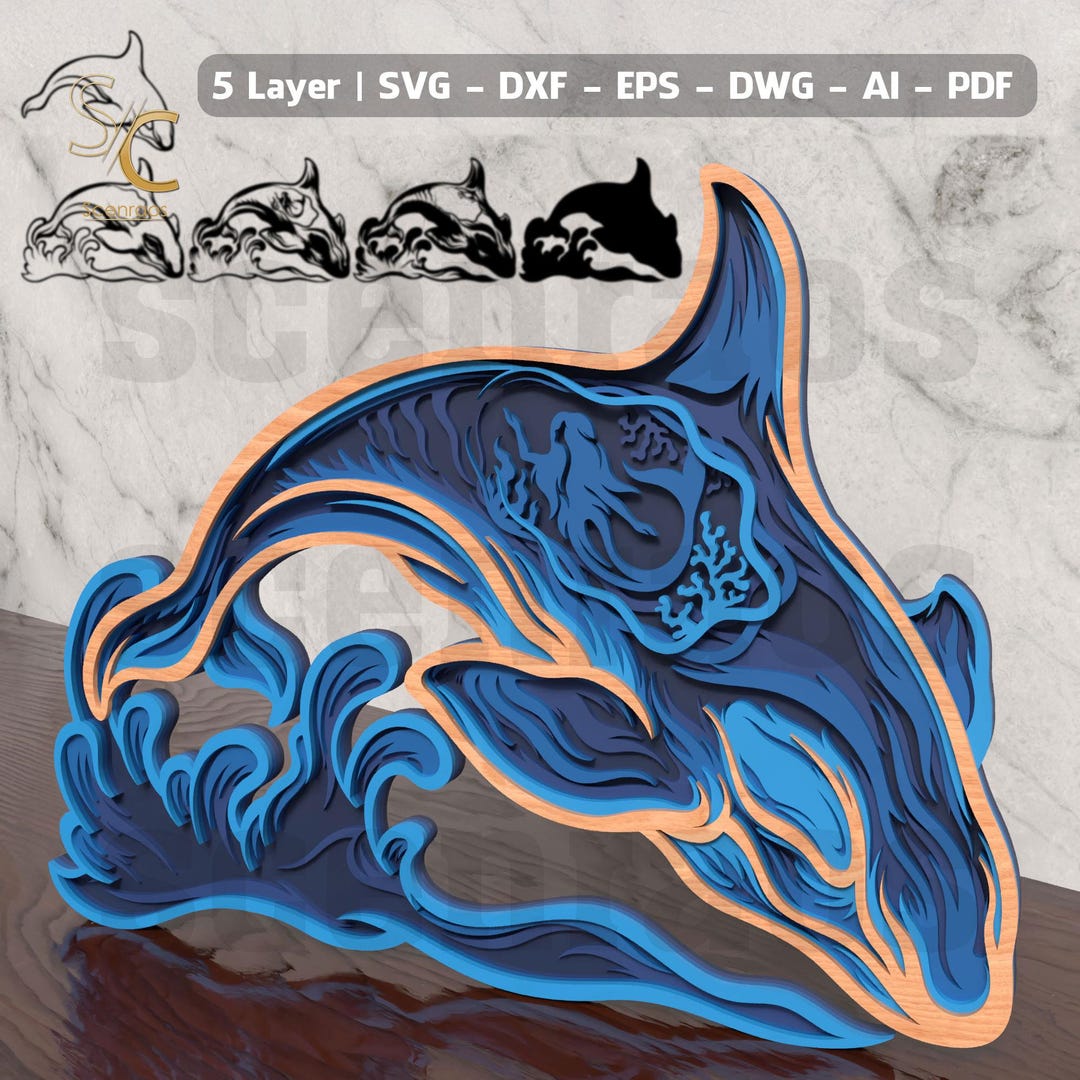3D Layered Orca Whale SVG, Sea Animal Laser Cut File, Ocean Scene for ...
