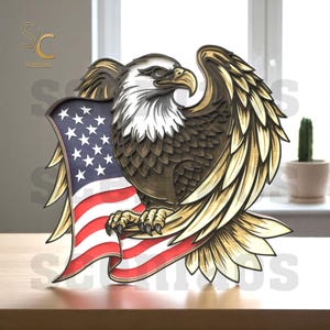 Layered Bald Eagle Holding American Flag - CNC Files for Patriotic Wood Art