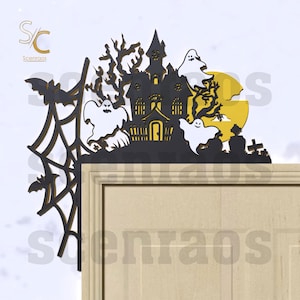 Halloween Türsitter SVG, Spukhaus und Geist Türrahmen Dekor, Laser geschnitten Datei zum digitalen Download