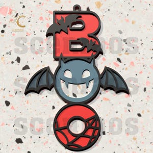 Layered Boo Sign SVG, Halloween Bat Door Hanger, Spooky Laser Cut File for Glowforge