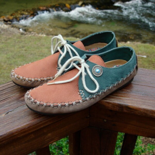 vintage leather colorblock MOCCASINS