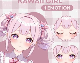 Chica Kawaii PNGTuber / Modelo Chibi Vtuber prefabricado lindo / PNG reactivo para Veadotube y GIFTuber / Twitch Discord YouTube OC Adopt Art