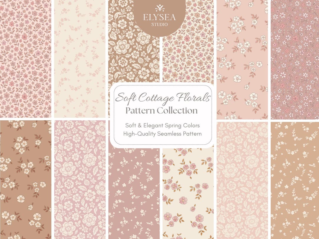 Cottage Floral Seamless Patterns Bundle • Soft Vintage Flowers ...