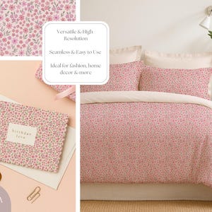 Pode incluir: Conjunto de roupa de cama floral rosa com fronhas e capa de edred&atilde;o a condizer. Um cart&atilde;o de felicita&ccedil;&otilde;es com o texto "birthday love" tamb&eacute;m &eacute; vis&iacute;vel. O texto "Versatile & High Resolution" e "Seamless & Easy to Use" tamb&eacute;m est&aacute; presente.
