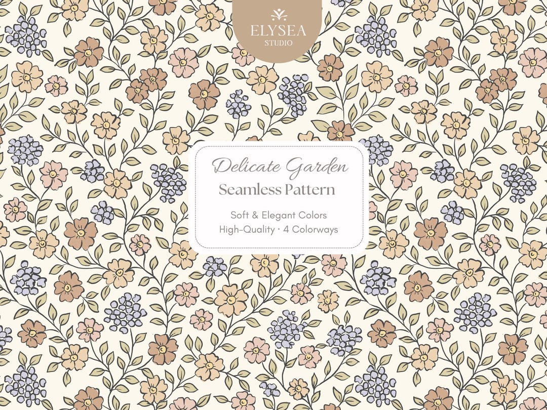 Beige Floral Seamless Pattern • Neutral Garden Flowers • Soft Vintage ...